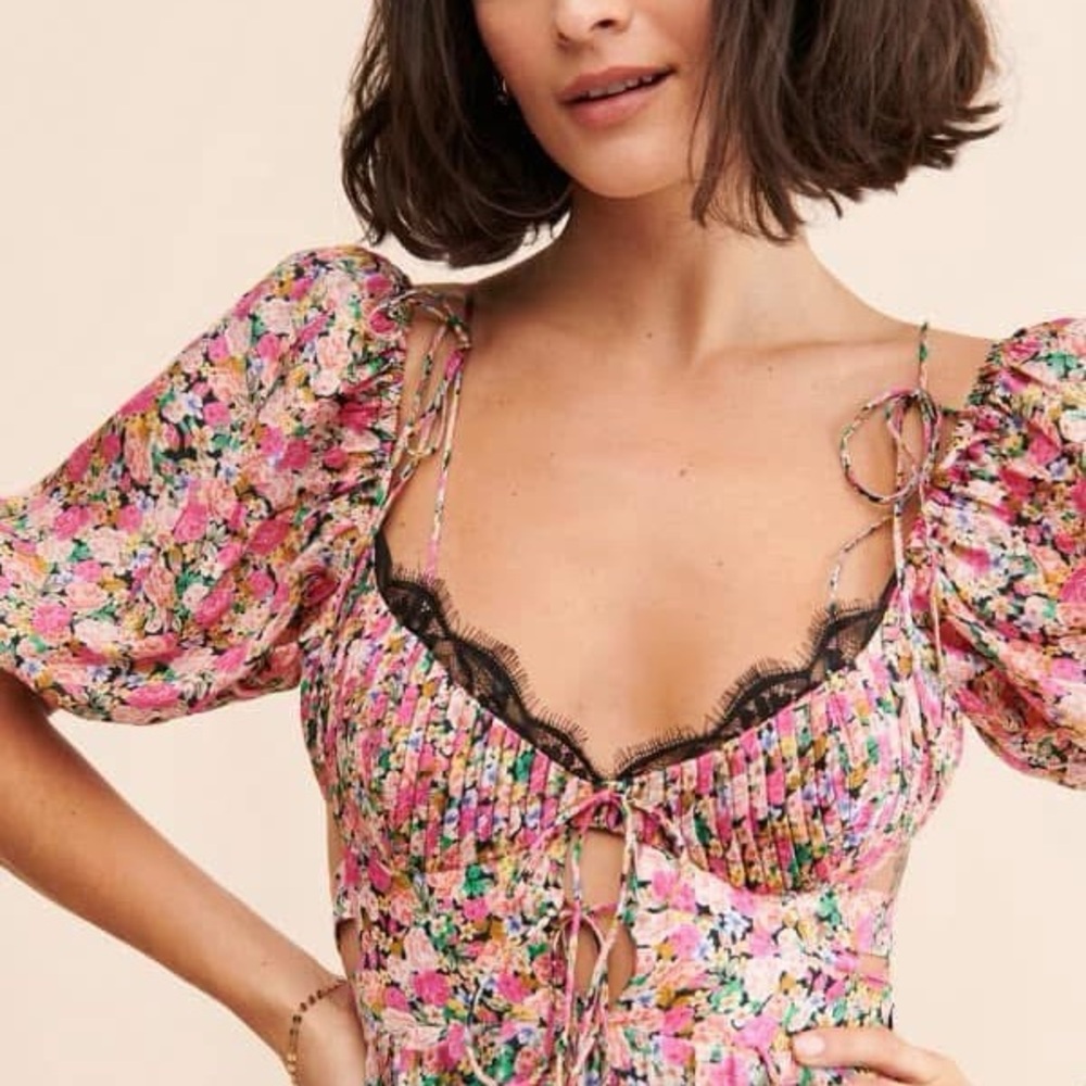 For Love and Lemon - Floral Pink Midi Dress - Picture 3 of 12